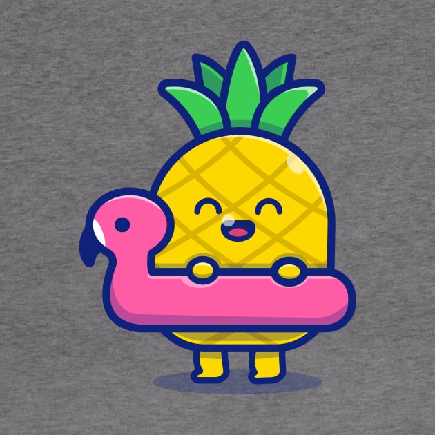 Cute Pineapple With Swimming Flamingo by Catalyst Labs